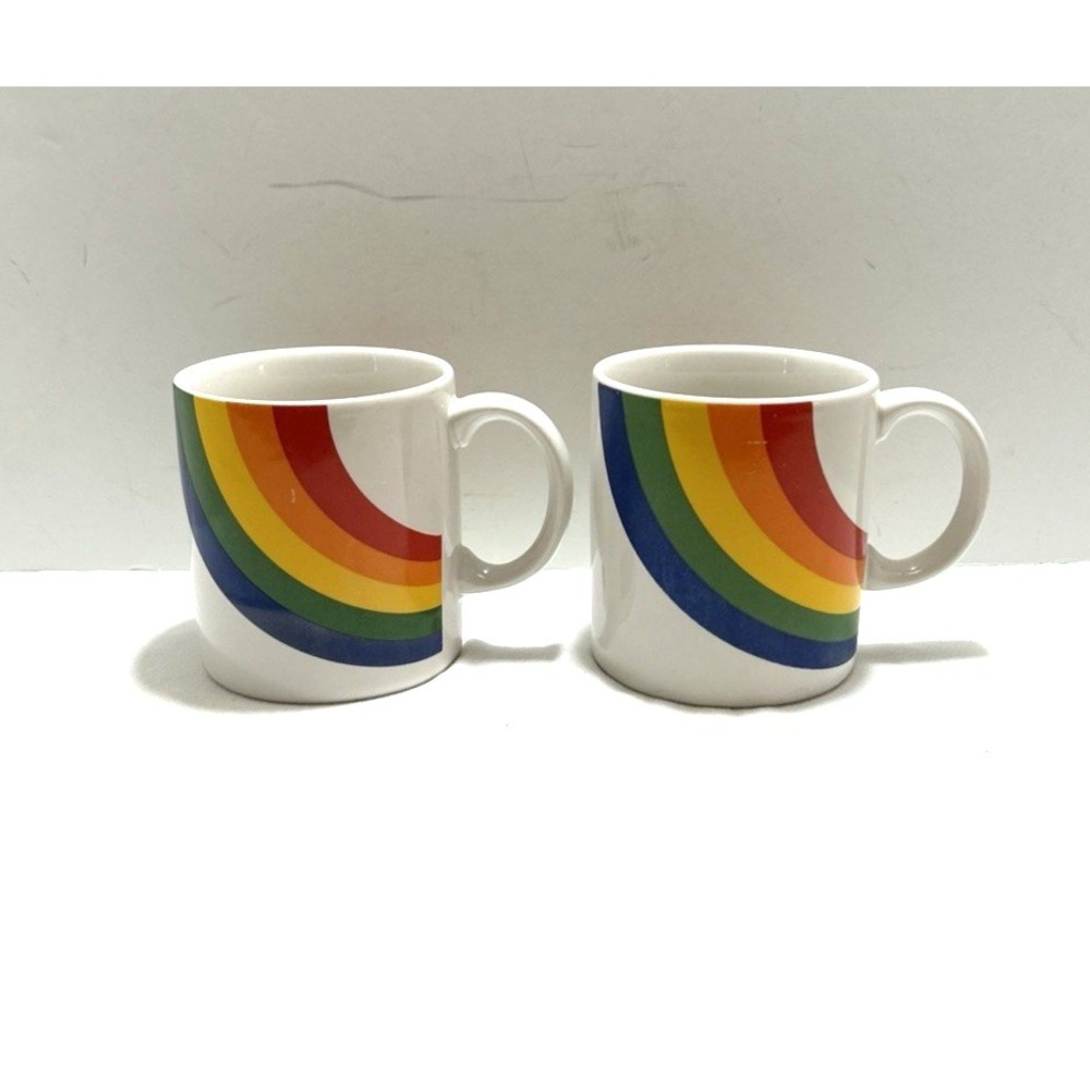 Vintage Rainbow Mugs Set of 2 FTDA Made in Korea Pride 80s Retro Stranger Things